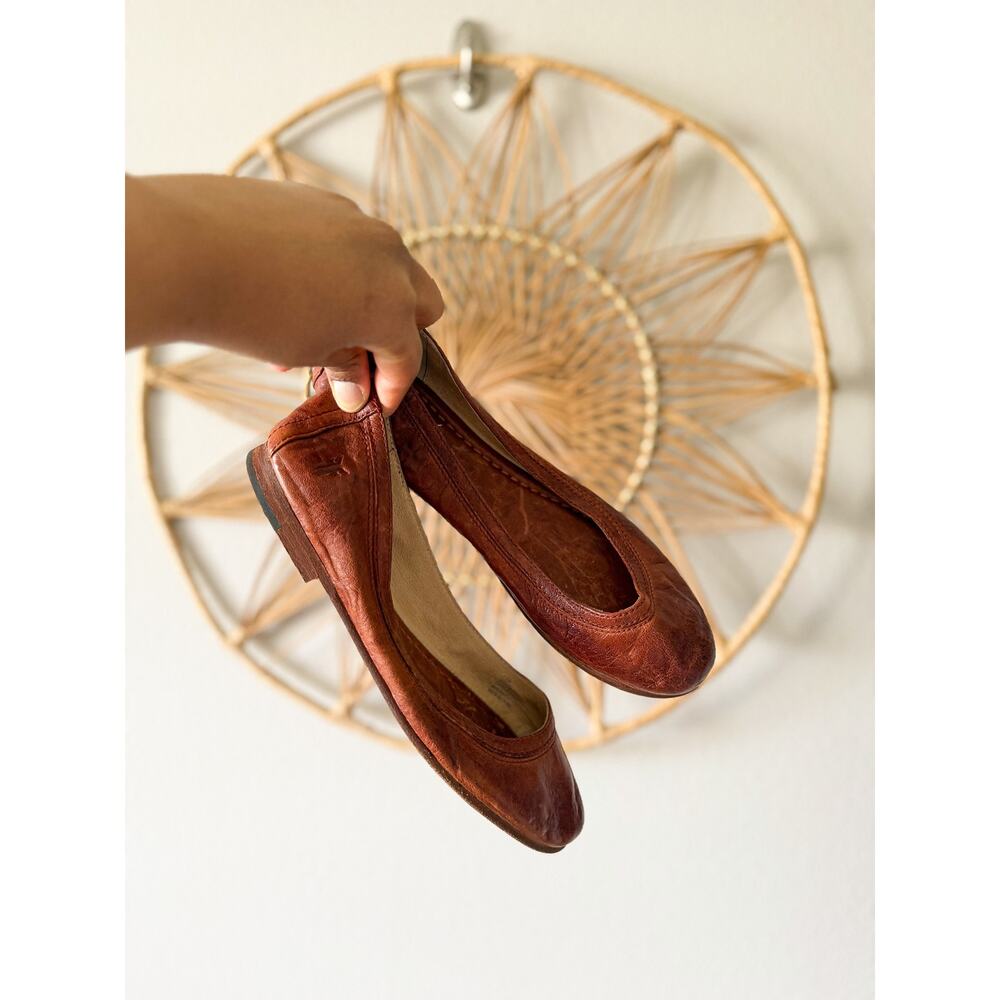 Frye Carson Cognac Brown Leather Ballet Flats Comfort Round Toe Slip On Size 7.5
